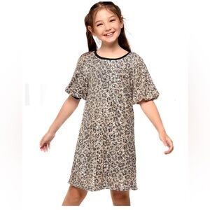 NWOT Hannah Banana Girls 14 Leopard Sequin Puff Sleeve Dress